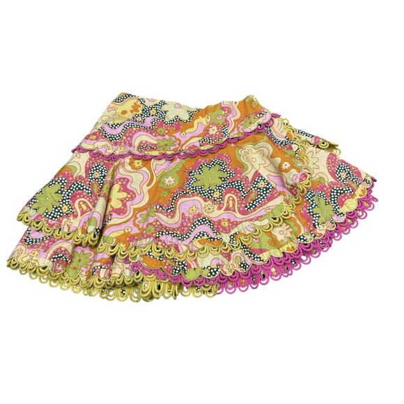 Celia B Corazon Mini Skirt Medium Colorful Embroidered Cotton Ruffle Hem - Picture 3 of 10
